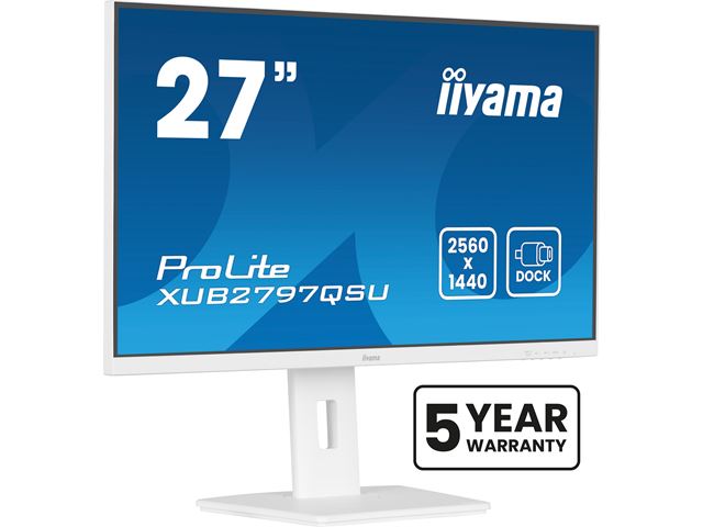 iiyama ProLite monitor XUB2797QSU-W2 27" White, IPS, WQHD, 100hz refresh rate, Ultra Slim Bezel, HDMI, Display Port, Height Adjustable.  image 2