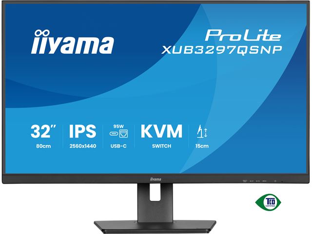 iiyama ProLite monitor XUB3297QSNP-B1 32", QHD IPS, RJ45 (LAN), KVM Switch and USB-C Dock with 95W power delivery, Height Adjustable, Black image 0