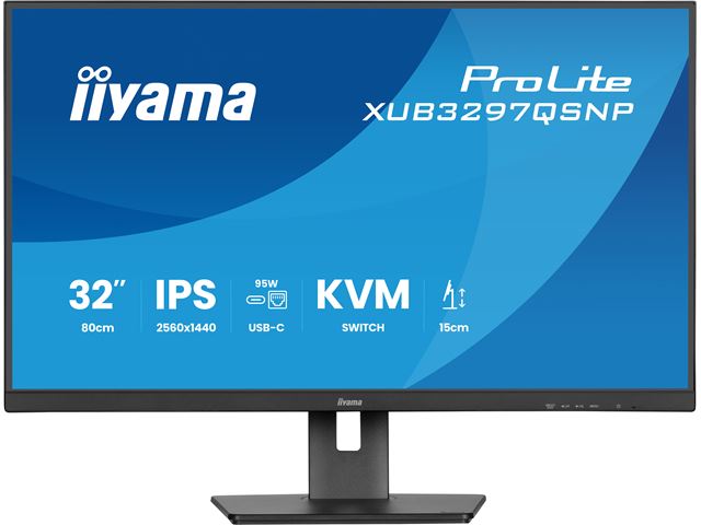 iiyama ProLite monitor XUB3297QSNP-B1 32", QHD IPS, RJ45 (LAN), KVM Switch and USB-C Dock with 95W power delivery, Height Adjustable, Black image 2