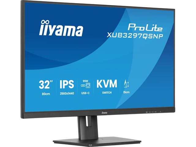 iiyama ProLite monitor XUB3297QSNP-B1 32", QHD IPS, RJ45 (LAN), KVM Switch and USB-C Dock with 95W power delivery, Height Adjustable, Black image 4