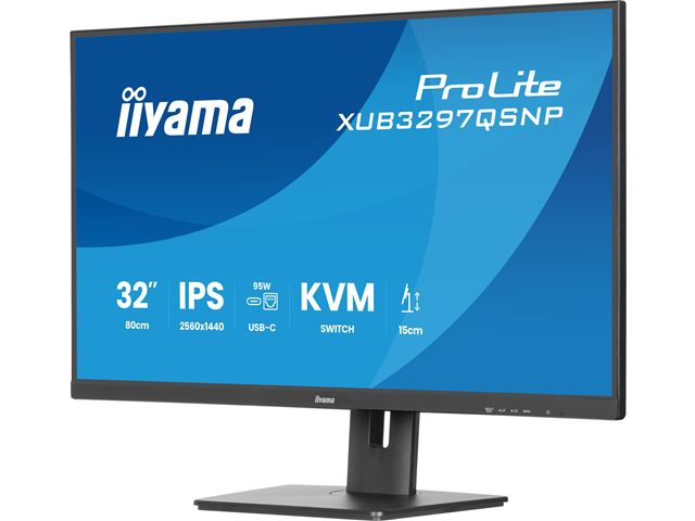 iiyama ProLite monitor XUB3297QSNP-B1 32", QHD IPS, RJ45 (LAN), KVM Switch and USB-C Dock with 95W power delivery, Height Adjustable, Black image 5