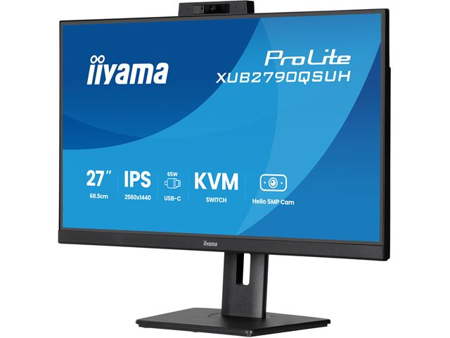 iiyama ProLite monitor XUB2790QSUH-B2 27" IPS, built-in Windows Hello camera and microphone, QHD resolution, KVM switch, Height Adjustable, 3-side borderless design image 3