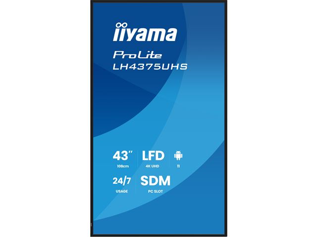 iiyama ProLite monitor LH4375UHS-B2AG 43", Digital Signage, IPS, HDMI, DisplayPort, 4K, 24/7, Landscape/Portrait, Media Player, Intel® SDM-S slot, Wifi, Anti-Glare image 1