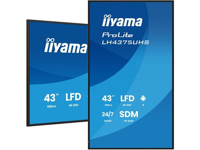 iiyama ProLite monitor LH4375UHS-B2AG 43", Digital Signage, IPS, HDMI, DisplayPort, 4K, 24/7, Landscape/Portrait, Media Player, Intel® SDM-S slot, Wifi, Anti-Glare image 4