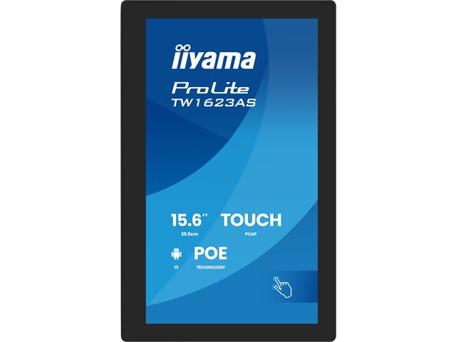 iiyama ProLite TW1623AS-B3P, 15.6” Full HD PCAP 10pt touch screen with Android, iiSignage² and POE Technology image 1