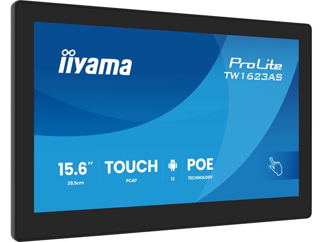 iiyama ProLite TW1623AS-B3P, 15.6” Full HD PCAP 10pt touch screen with Android, iiSignage² and POE Technology image 2