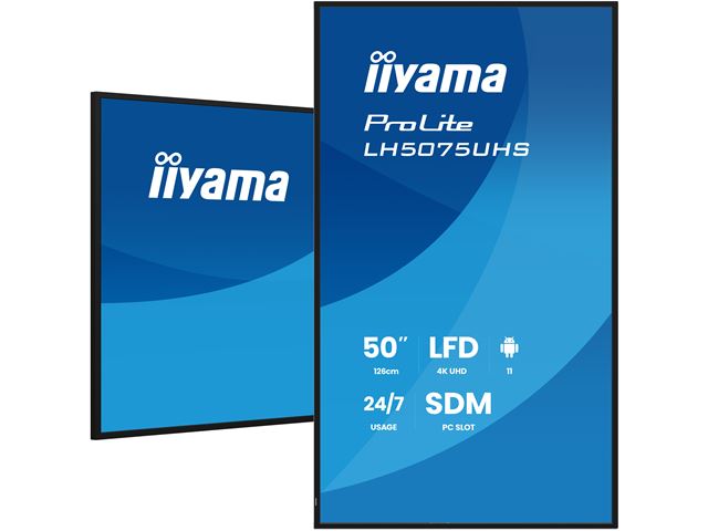iiyama ProLite monitor LH5075UHS-B2AG 50", Digital Signage, VA, HDMI, DisplayPort, 4K, 24/7, Landscape/Portrait, iiSignage², Intel® SDM slot, Wifi, Anti-Glare image 3