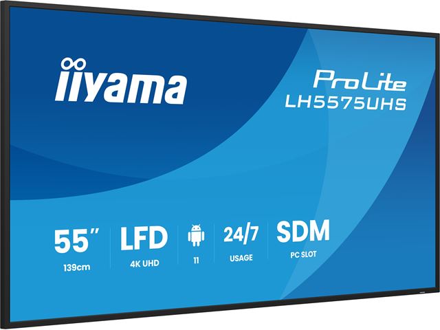 iiyama ProLite monitor LH5575UHS-B2AG 55", Digital Signage, Android 11, IPS, HDMI, DisplayPort, 4K, 24/7, Landscape/Portrait, iiSignage², Intel® SDM slot, Wifi, Anti-Glare image 2