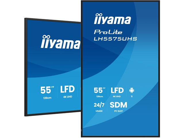 iiyama ProLite monitor LH5575UHS-B2AG 55", Digital Signage, Android 11, IPS, HDMI, DisplayPort, 4K, 24/7, Landscape/Portrait, iiSignage², Intel® SDM slot, Wifi, Anti-Glare image 4