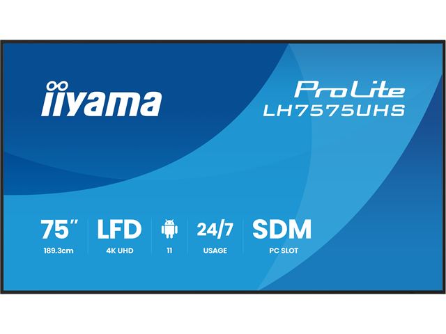 iiyama ProLite monitor LH7575UHS-B2AG 75", Digital Signage, IPS, HDMI, DisplayPort, 4K, 24/7, Landscape/Portrait, Android 11, Intel® SDM slot, Wifi, Anti-Glare image 0
