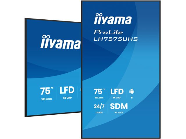 iiyama ProLite monitor LH7575UHS-B2AG 75", Digital Signage, IPS, HDMI, DisplayPort, 4K, 24/7, Landscape/Portrait, Android 11, Intel® SDM slot, Wifi, Anti-Glare image 4
