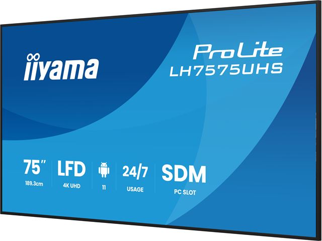 iiyama ProLite monitor LH7575UHS-B2AG 75", Digital Signage, IPS, HDMI, DisplayPort, 4K, 24/7, Landscape/Portrait, Android 11, Intel® SDM slot, Wifi, Anti-Glare image 5