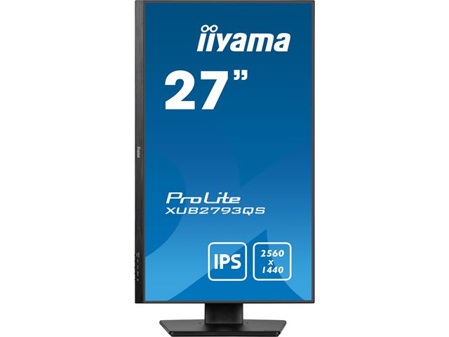 iiyama ProLite XUB2793QS-B7 height adjustable monitor, 3-side borderless, IPS, WQHD res, 100 Hz, HDMI, DisplayPort, Flicker free and Blue light reducer  image 1