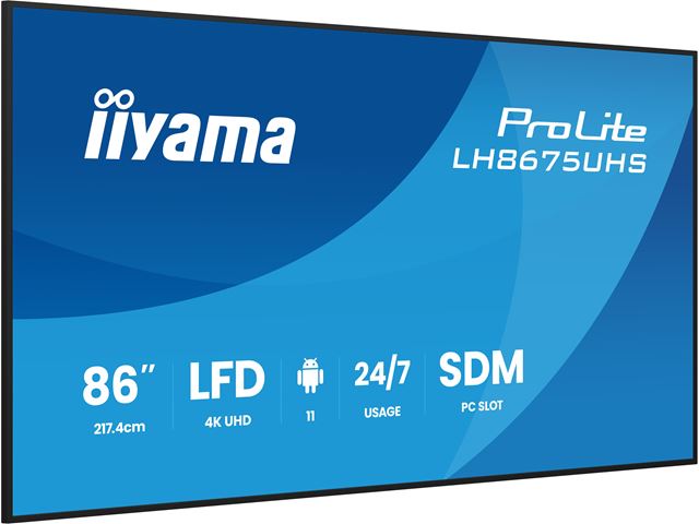 iiyama ProLite LH8675UHS-B2AG 86", 24/7, 4K, IPS, HDMI, landscape/portrait, Wifi, Android OS, signal FailOver, 500cd/m² high brightness, Anti-Glare image 2