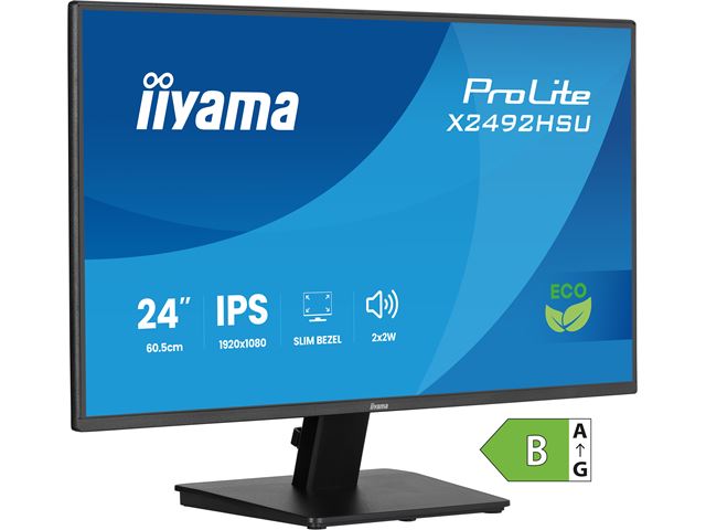 iiyama ProLite monitor X2492HSU-B1 24" IPS, 120Hz, Black, 4-side slim bezel and B energy class, HDMI, Display Port, USB Hub image 2