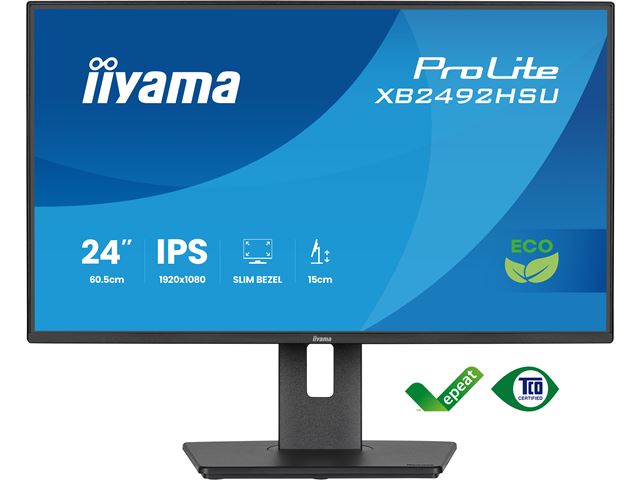 iiyama ProLite monitor XB2492HSU-B1 24" IPS, Height Adjustable, 120Hz, Black, 4-side slim bezel and B energy class, HDMI, Display Port, USB Hub image 0