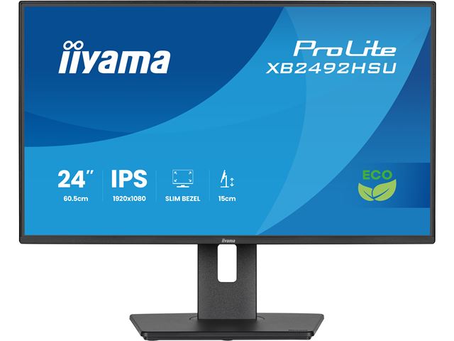 iiyama ProLite monitor XB2492HSU-B1 24" IPS, Height Adjustable, 120Hz, Black, 4-side slim bezel and B energy class, HDMI, Display Port, USB Hub image 1