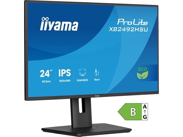 iiyama ProLite monitor XB2492HSU-B1 24" IPS, Height Adjustable, 120Hz, Black, 4-side slim bezel and B energy class, HDMI, Display Port, USB Hub image 3