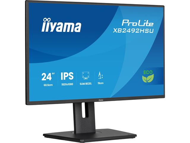 iiyama ProLite monitor XB2492HSU-B1 24" IPS, Height Adjustable, 120Hz, Black, 4-side slim bezel and B energy class, HDMI, Display Port, USB Hub image 4