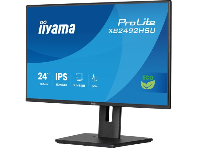 iiyama ProLite monitor XB2492HSU-B1 24" IPS, Height Adjustable, 120Hz, Black, 4-side slim bezel and B energy class, HDMI, Display Port, USB Hub image 5