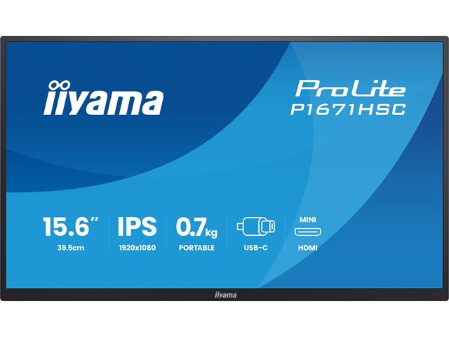 iiyama ProLite P1671HSC-B1 15.6″ IPS portable Full HD IPS monitor with USB‑C, built‑in speakers & leather cover image 0