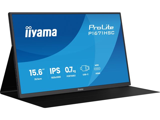 iiyama ProLite P1671HSC-B1 15.6″ IPS portable Full HD IPS monitor with USB‑C, built‑in speakers & leather cover image 1