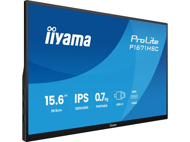 iiyama ProLite P1671HSC-B1 15.6″ IPS portable Full HD IPS monitor with USB‑C, built‑in speakers & leather cover image 2