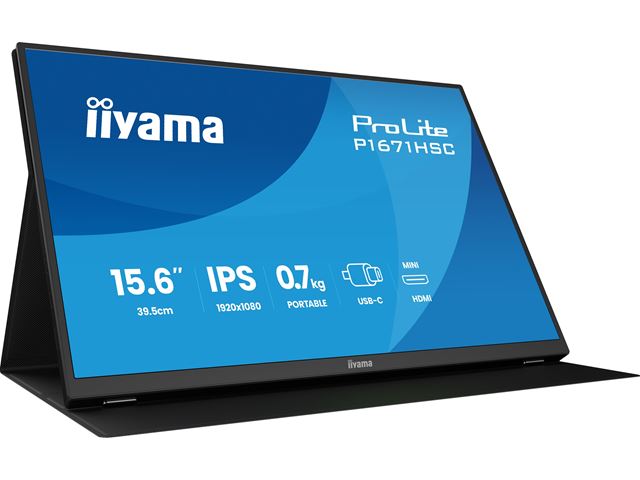 iiyama ProLite P1671HSC-B1 15.6″ IPS portable Full HD IPS monitor with USB‑C, built‑in speakers & leather cover image 3