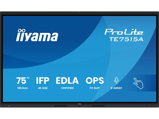 iiyama ProLite TE7515A-B1AG 75’’ Google EDLA Certified 4K Touchscreen, iiWare 21E with Android 14-EDLA, PIP, WiFi-6 with Bluetooth 5, 20W Subwoofer, with wall mount. image 0