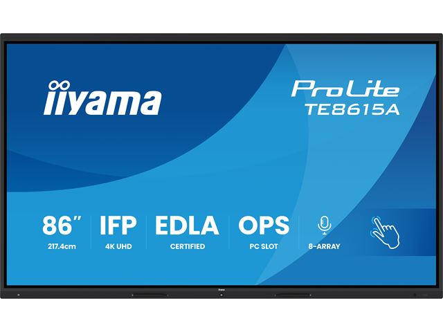 iiyama ProLite TE8615A-B1AG 86’’ Google EDLA Certified 4K Touchscreen, iiWare 21E with Android 14-EDLA, PIP, WiFi-6 with Bluetooth 5, 20W Subwoofer, with wall mount. image 0