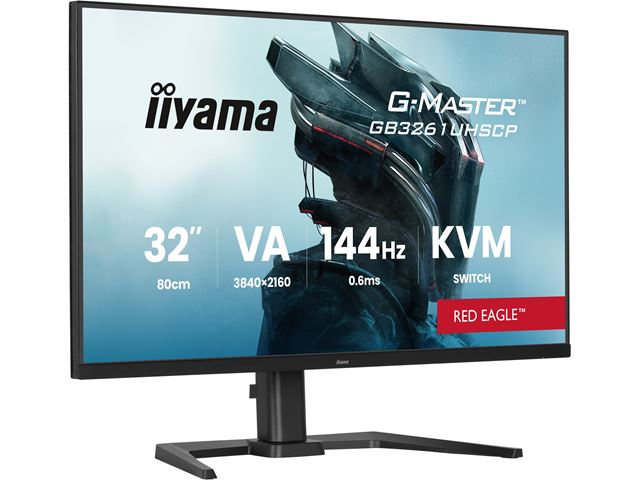 iiyama G-Master Red Eagle gaming monitor GB3261UHSCP-B1 32" Black, 4K, VA, 0.6ms, 144hz, USB-C, HDMI, KVM Switch, Display Port, Height Adjustable image 1