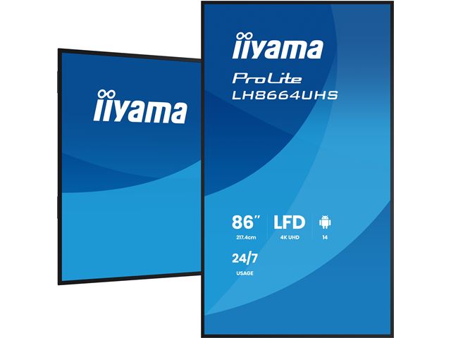 iiyama ProLite LH8664UHS-B3AG 86" Digital Signage, IPS, 4K, 24/7, USB-C, HDMI, Landscape/Portrait, iiSignage², Android 14 OS and FailOver image 3