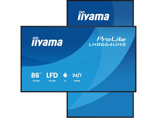 iiyama ProLite LH8664UHS-B3AG 86" Digital Signage, IPS, 4K, 24/7, USB-C, HDMI, Landscape/Portrait, iiSignage², Android 14 OS and FailOver image 4
