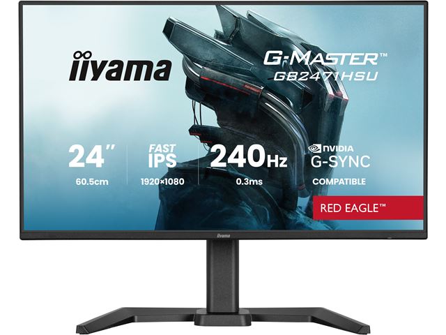 iiyama G-Master Red Eagle gaming monitor GB2471HSU-B1 23.8", Height Adjustable, Full HD, IPS, 240Hz, 0.3ms, Nvidia G-Sync, HDMI, Display Port image 0