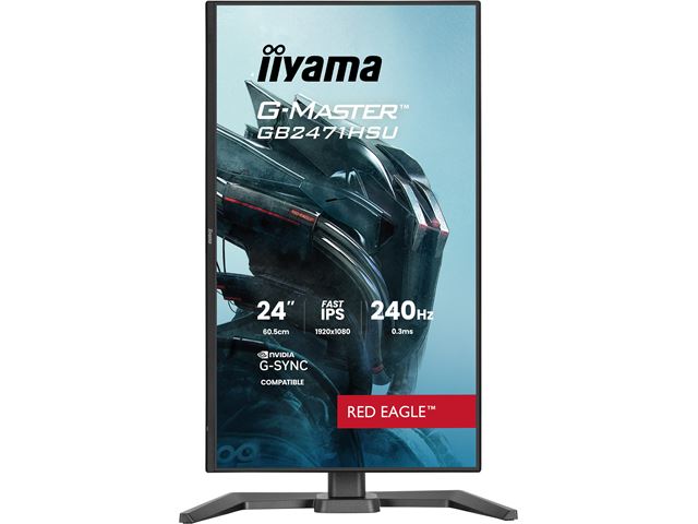 iiyama G-Master Red Eagle gaming monitor GB2471HSU-B1 23.8", Height Adjustable, Full HD, IPS, 240Hz, 0.3ms, Nvidia G-Sync, HDMI, Display Port image 1