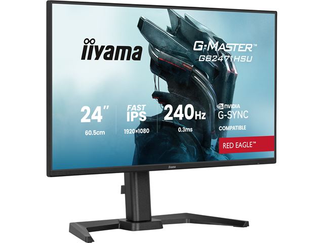 iiyama G-Master Red Eagle gaming monitor GB2471HSU-B1 23.8", Height Adjustable, Full HD, IPS, 240Hz, 0.3ms, Nvidia G-Sync, HDMI, Display Port image 2