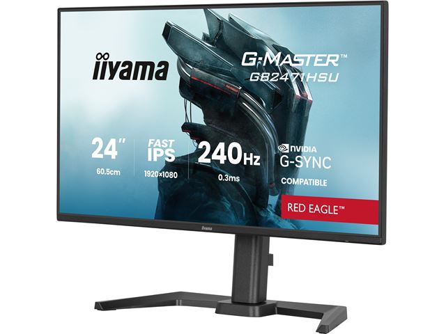 iiyama G-Master Red Eagle gaming monitor GB2471HSU-B1 23.8", Height Adjustable, Full HD, IPS, 240Hz, 0.3ms, Nvidia G-Sync, HDMI, Display Port image 3