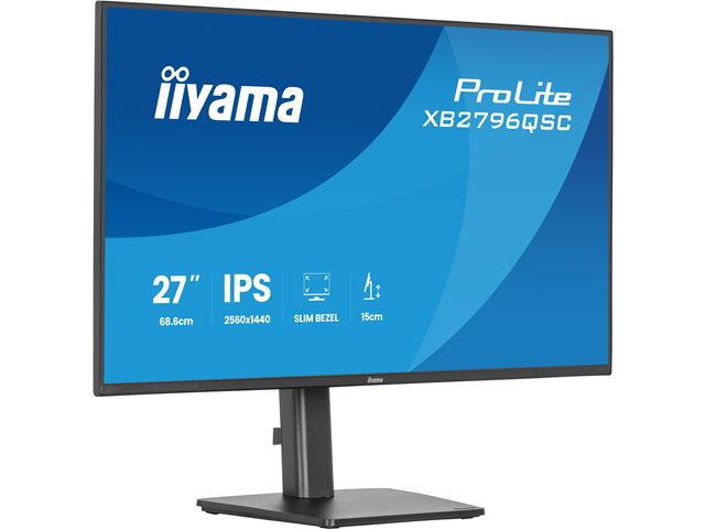iiyama ProLite Monitor XB2796QSC-B1 27", Black, QHD Resolution, Height Adjustable, IPS Panel, USB-C connection, Blue Light Reducer, Flicker Free image 2