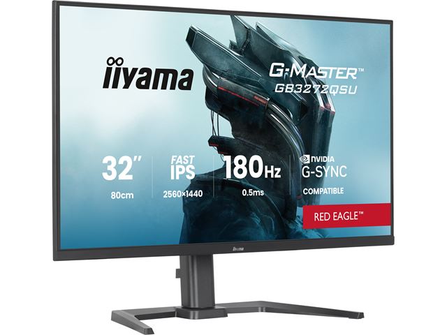 iiyama G-Master Red Eagle gaming monitor GB3272QSU-B1 32" Black, 2560 x 1440, 0.5ms, 180hz, Nvidia G-Sync, HDMI, DisplayPort, Height Adjustable, PIP and PBP image 1