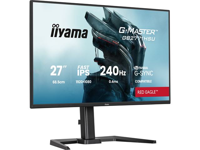 iiyama G-Master Red Eagle gaming monitor GB2771HSU-B1 27" Black, Height Adjustable, Ultra Slim Bezel, IPS, 240Hz, 0.4ms, Nvidia G-Sync, HDMI, Display Port, USB Hub image 0