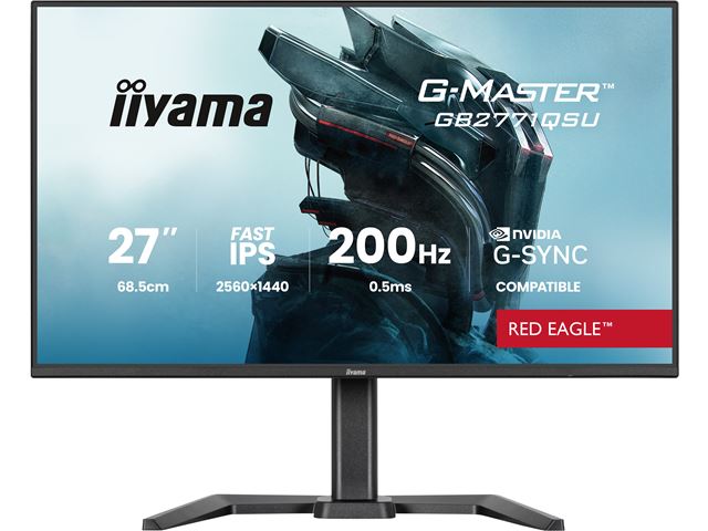 iiyama G-Master Red Eagle gaming monitor GB2771QSU-B1 27" Black, Height Adjustable, QHD Resolution, Ultra Slim Bezel, IPS, 200Hz, 0.5ms, Nvidia G-Sync, HDMI, Display Port, USB Hub image 0