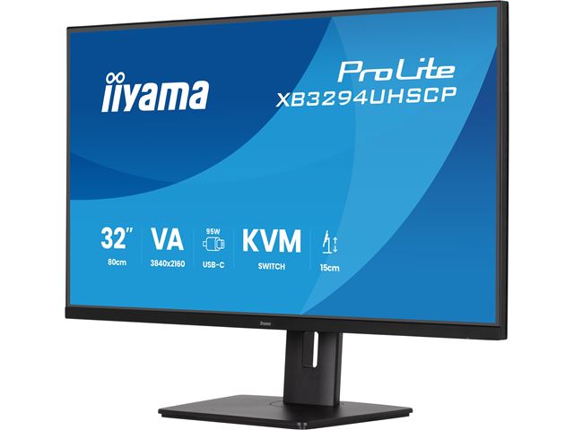 iiyama ProLite monitor XB3294UHSCP-B1 32" 4K, height adjustable, HDMI, VA panel, KVM Switch, USB-C connection (95W), KVM Switch and PiP/PbP image 3