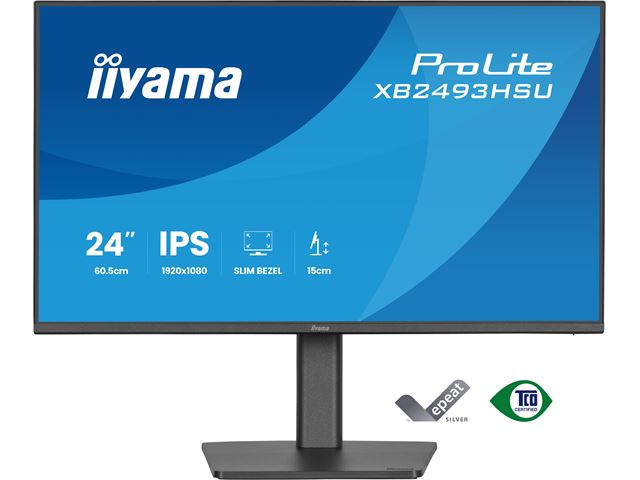 iiyama ProLite monitor XB2493HSU-B1 24" IPS, Height Adjustable, 120Hz, Black, 4-side slim bezel and C energy class, HDMI, Display Port, USB Hub image 0