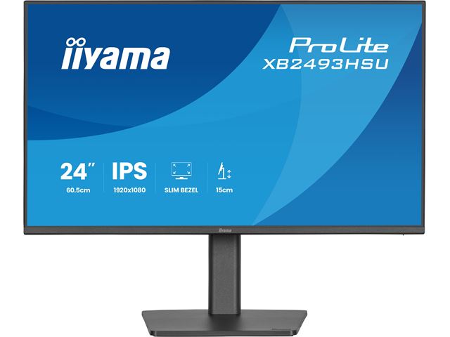 iiyama ProLite monitor XB2493HSU-B1 24" IPS, Height Adjustable, 120Hz, Black, 4-side slim bezel and C energy class, HDMI, Display Port, USB Hub image 1