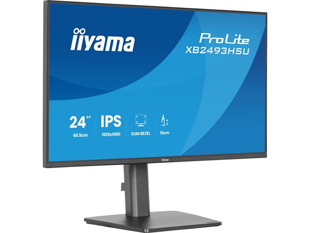 iiyama ProLite monitor XB2493HSU-B1 24" IPS, Height Adjustable, 120Hz, Black, 4-side slim bezel and C energy class, HDMI, Display Port, USB Hub image 5