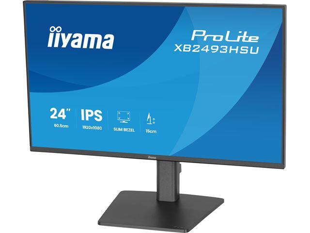 iiyama ProLite monitor XB2493HSU-B1 24" IPS, Height Adjustable, 120Hz, Black, 4-side slim bezel and C energy class, HDMI, Display Port, USB Hub image 9