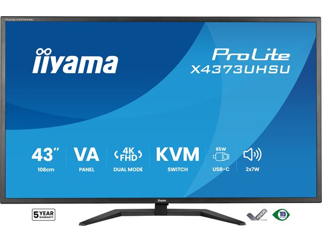 iiyama Prolite monitor X4373UHSU-B2 VA LED, USB-C, 4K, Picture-by/in-Picture, USB hub, flicker free, KVM Switch image 0
