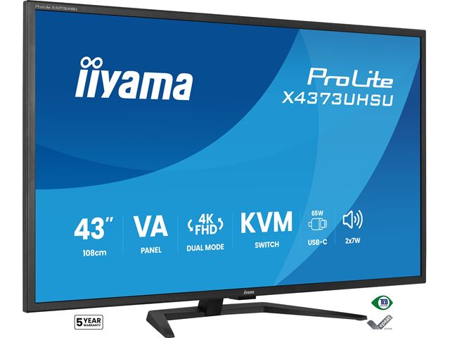 iiyama Prolite monitor X4373UHSU-B2 VA LED, USB-C, 4K, Picture-by/in-Picture, USB hub, flicker free, KVM Switch image 3