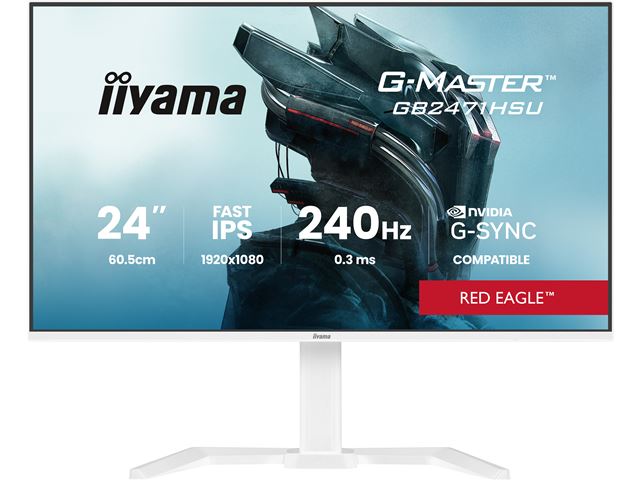 iiyama G-Master Red Eagle gaming monitor GB2471HSU-W1 23.8", White, Height Adjustable, Full HD, IPS, 240Hz, 0.3ms, Nvidia G-Sync, HDMI, Display Port image 0