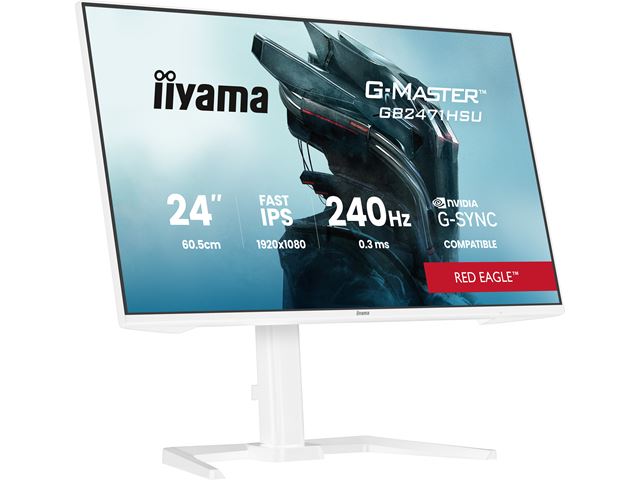 iiyama G-Master Red Eagle gaming monitor GB2471HSU-W1 23.8", White, Height Adjustable, Full HD, IPS, 240Hz, 0.3ms, Nvidia G-Sync, HDMI, Display Port image 10